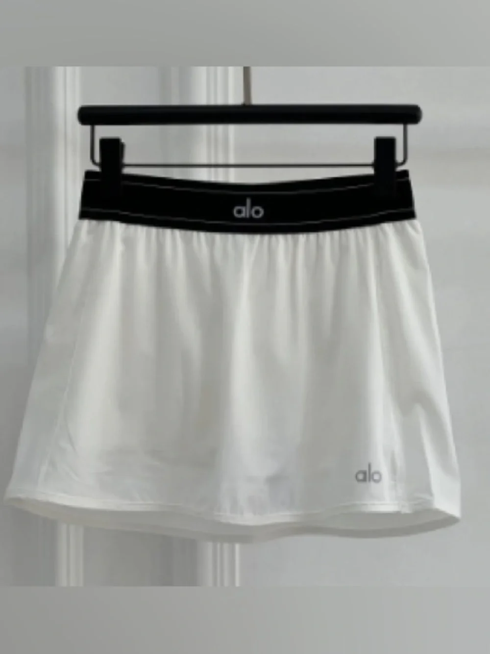 Alo White Athletic Skort with Black Waistband